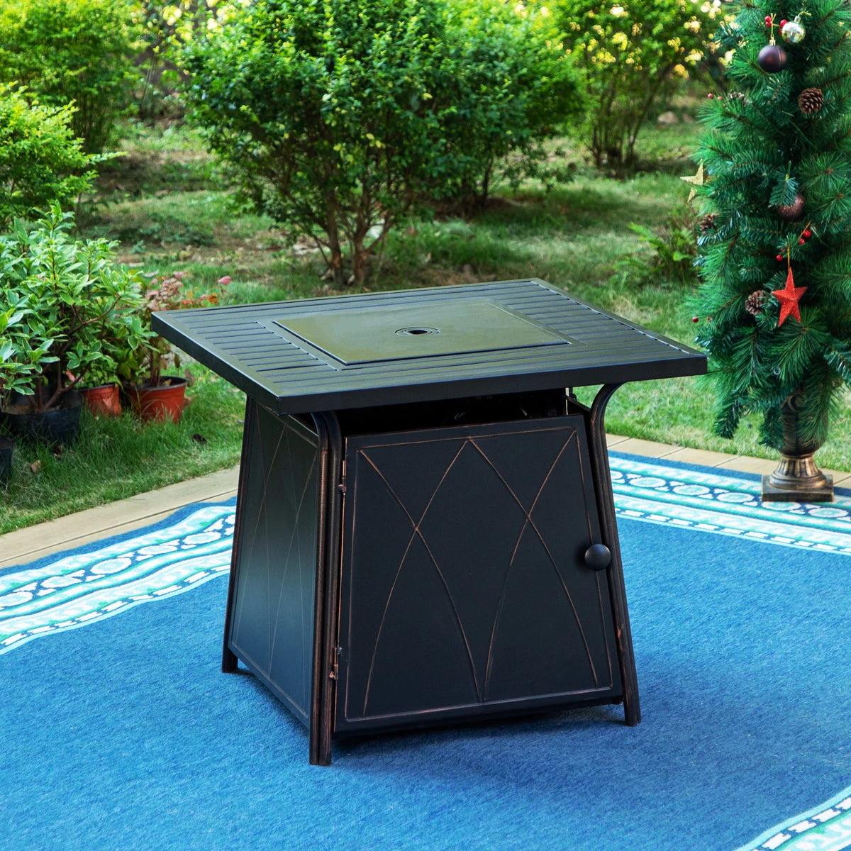 28'' Gas Fire Pit Table with Blue Fire Glass U8565