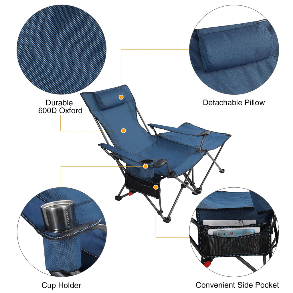 Blue 2 in 1 Folding Camping Chair with Removable Footrest W40268