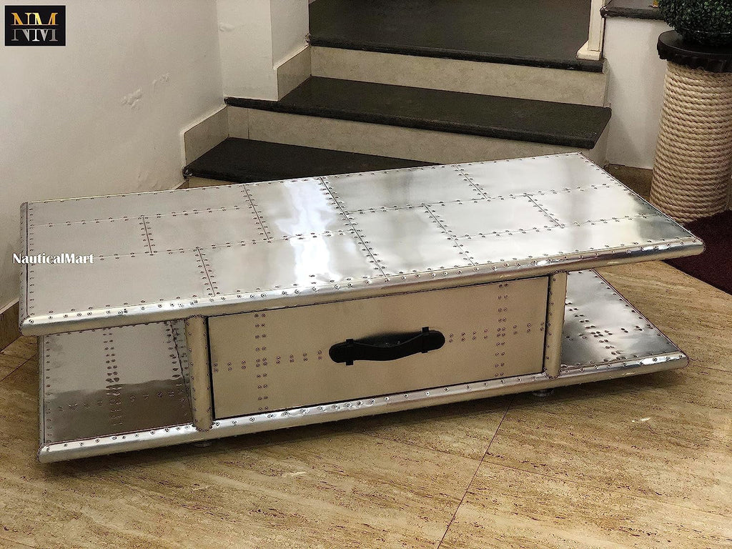 Aluminum Coffee Table with Drawers 40 Inches S662953