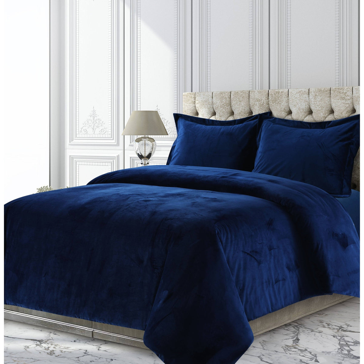 Navy Blue Velvet Oversized Duvet Cover Set O88751