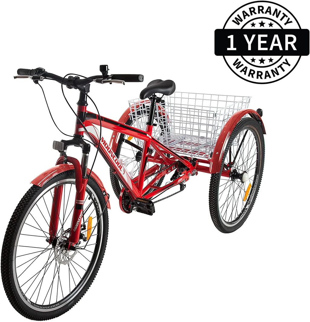 Mountain Tricycle 3 Wheeled 7-Speed 24 inch 26 inch 27.5 inch Disc Brakes Cargo Basket G3417