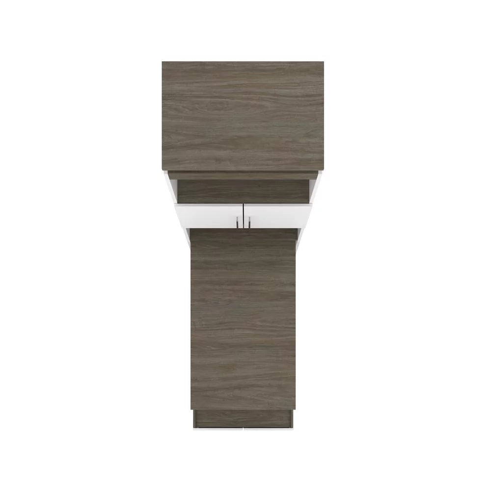 White & Walnut Grey Shelving Unit with Fold-Out Desk X6792