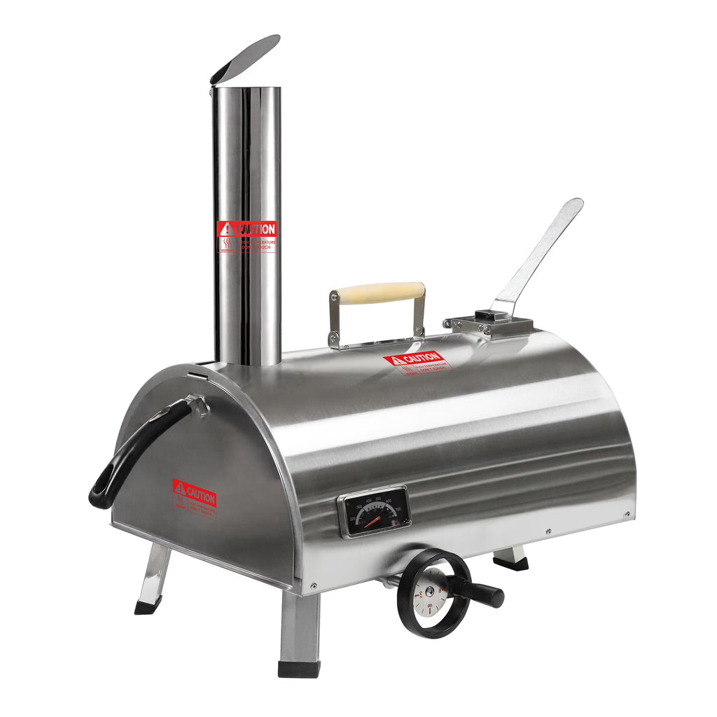 Silver Pizza Oven Portable Stainless Steel Wood Fired Pizza Maker with Built-in Thermometer Carry Bag F373