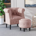Petite Tufted Fabric Chair and Ottoman Set, Light Blue and Dark Brown Q2045