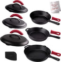 Pre-Seasoned Cast Iron Skillet Set with Lids O79836