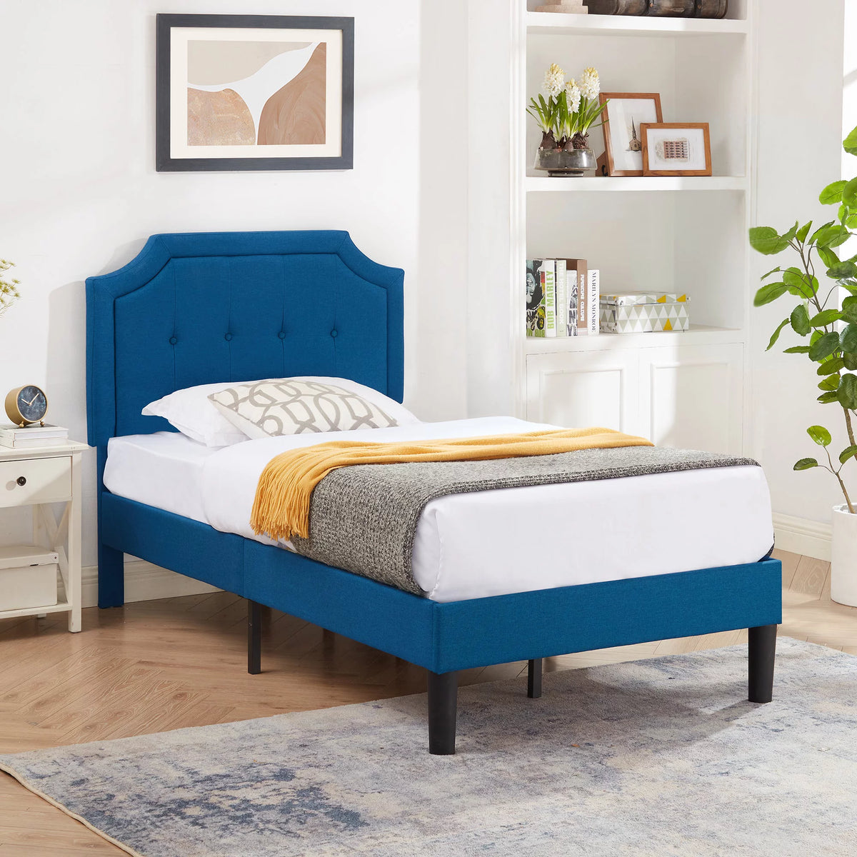Twin Upholstered Platform Bed Frame with Adjustable Headboard U876693