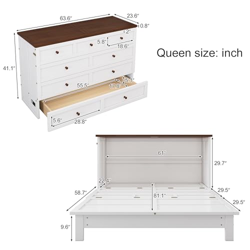 White Walnut Queen Solid Wood Murphy Bed Chest Q326137