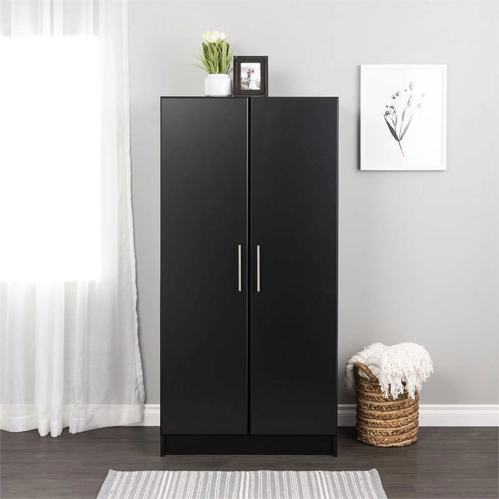 Black Storage Cabinet with Hanging Rail and Shelves W903