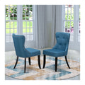 Mid Century Dining Chairs with Blue Linen Fabric Seat A972