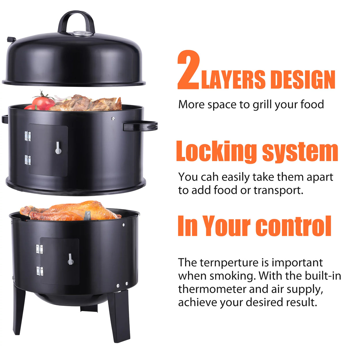 3 in 1 Vertical Charcoal BBQ Smoker Grill L505621