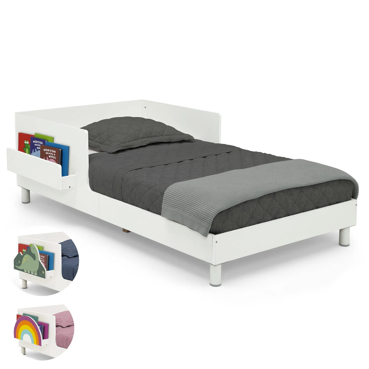White Toddler Bed with Interchangeable Shelf W742940