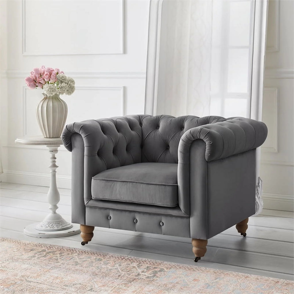 Dark Gray Velvet Button Tufted Club Chair R3914