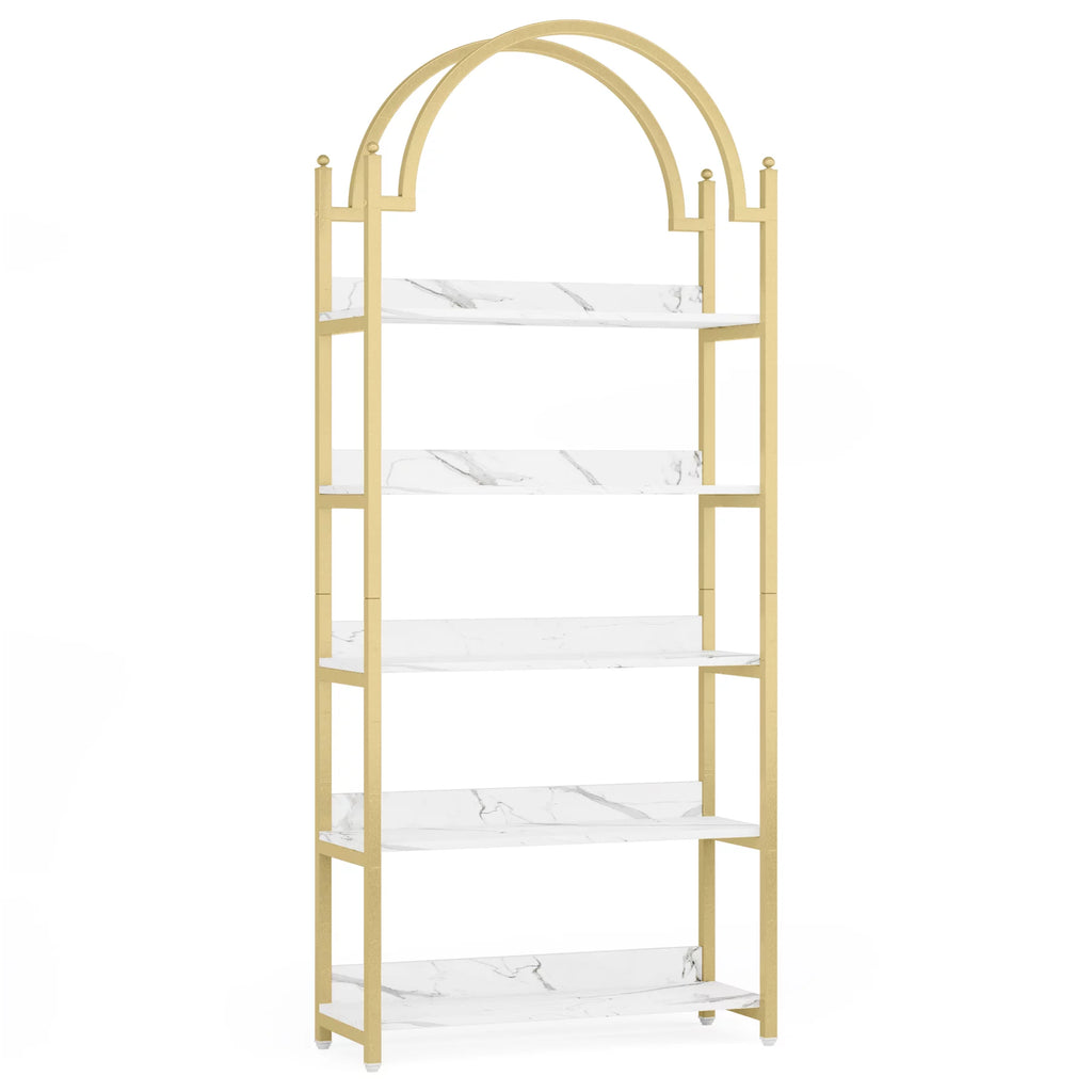 72.4 inch Tall Gold Metal 5 Shelf Arched Bookcase H5385