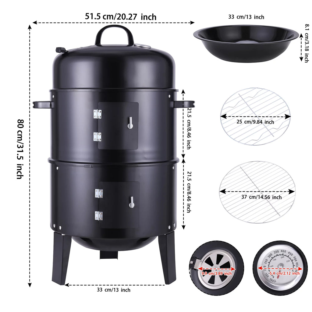3 in 1 Vertical Charcoal BBQ Smoker Grill L505621
