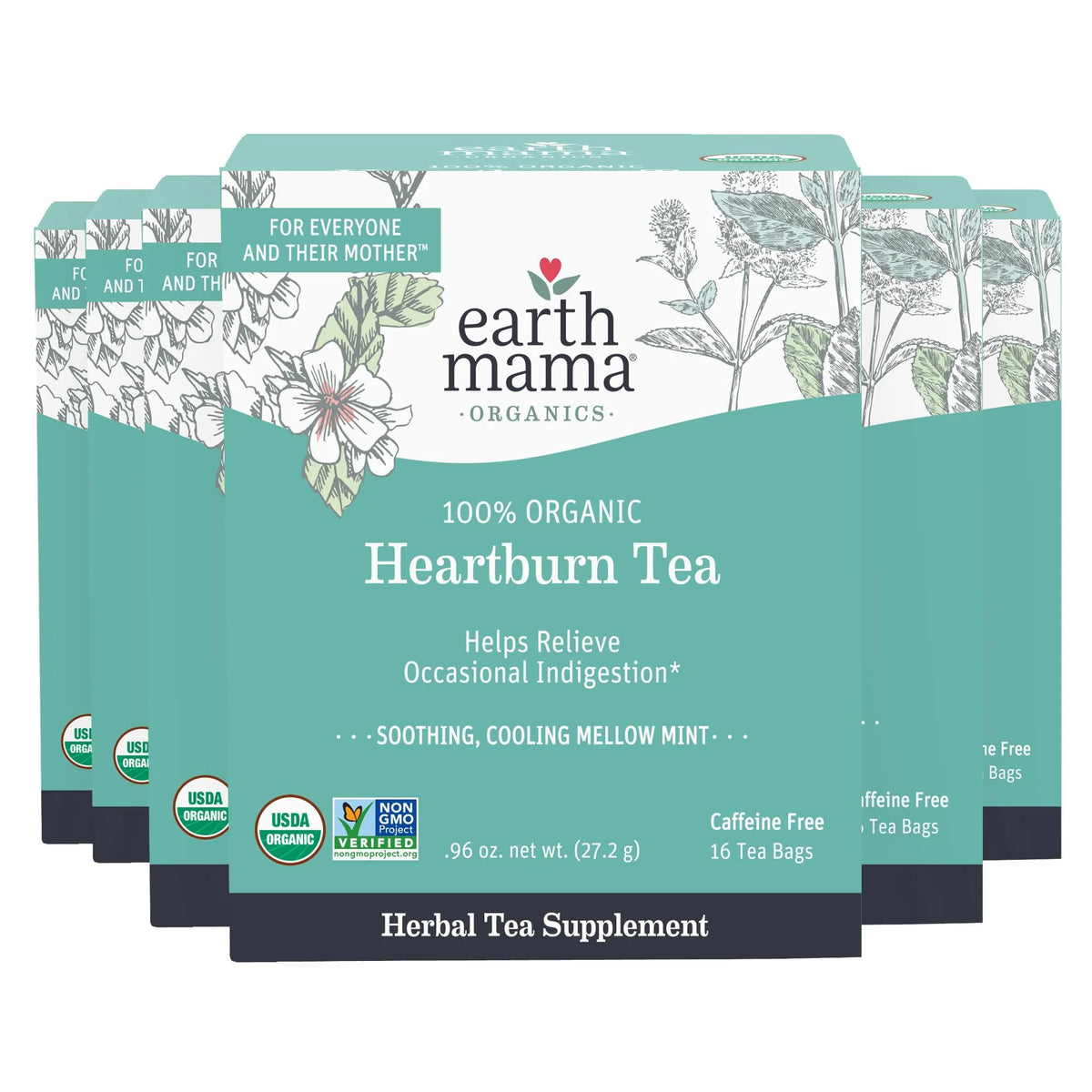 Organic Heartburn Tea with Marshmallow Root, Lemon Balm & Chamomile, 16 Teabags (6-Pack) W910454