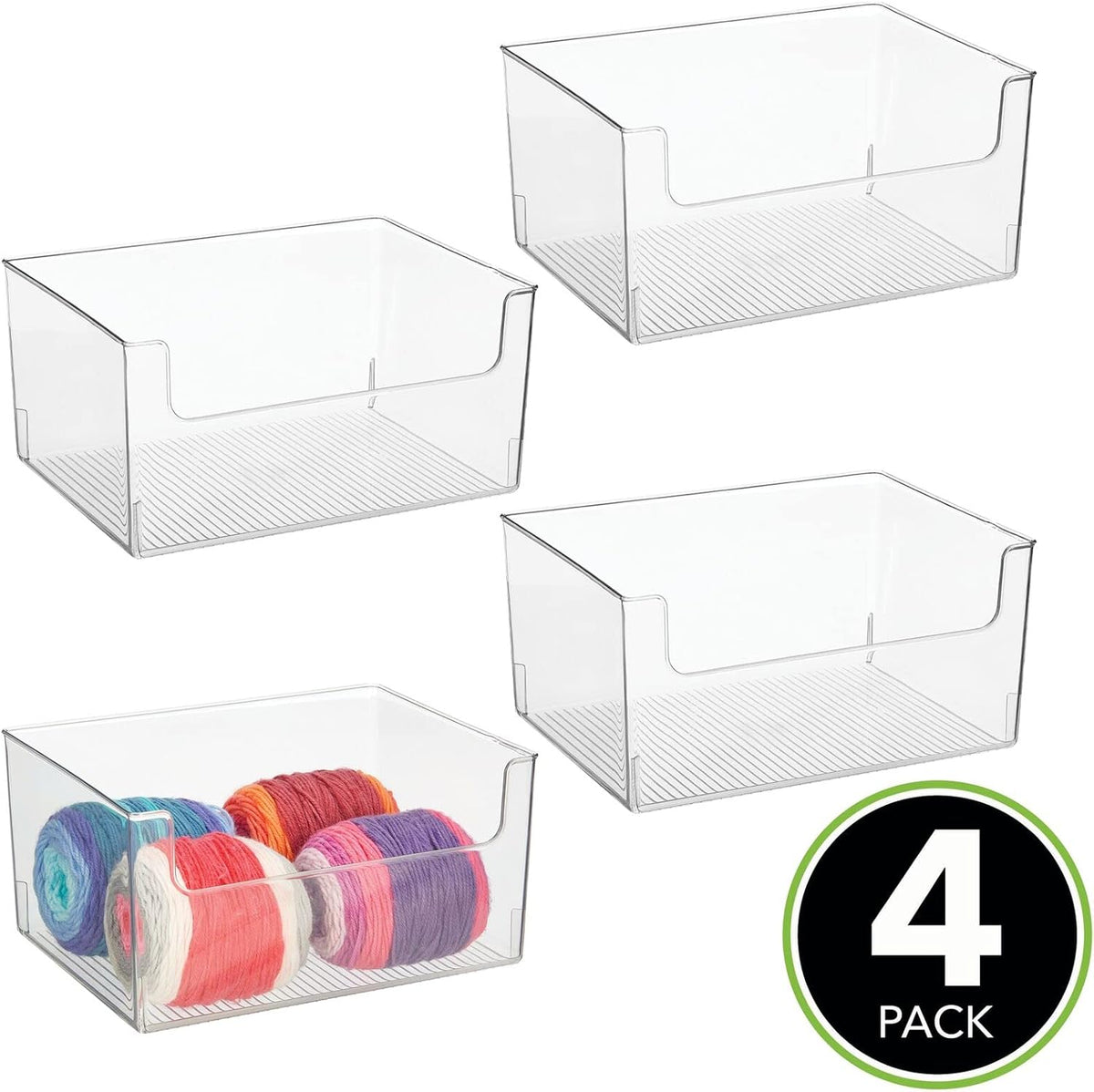 Clear Stackable Open Front Storage Organizer Bin Basket 4 Pack U683