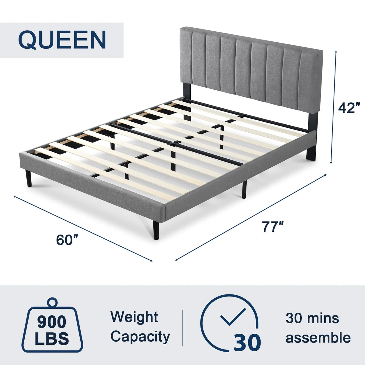 Queen Upholstered Platform Bed Frame Light Gray I60963