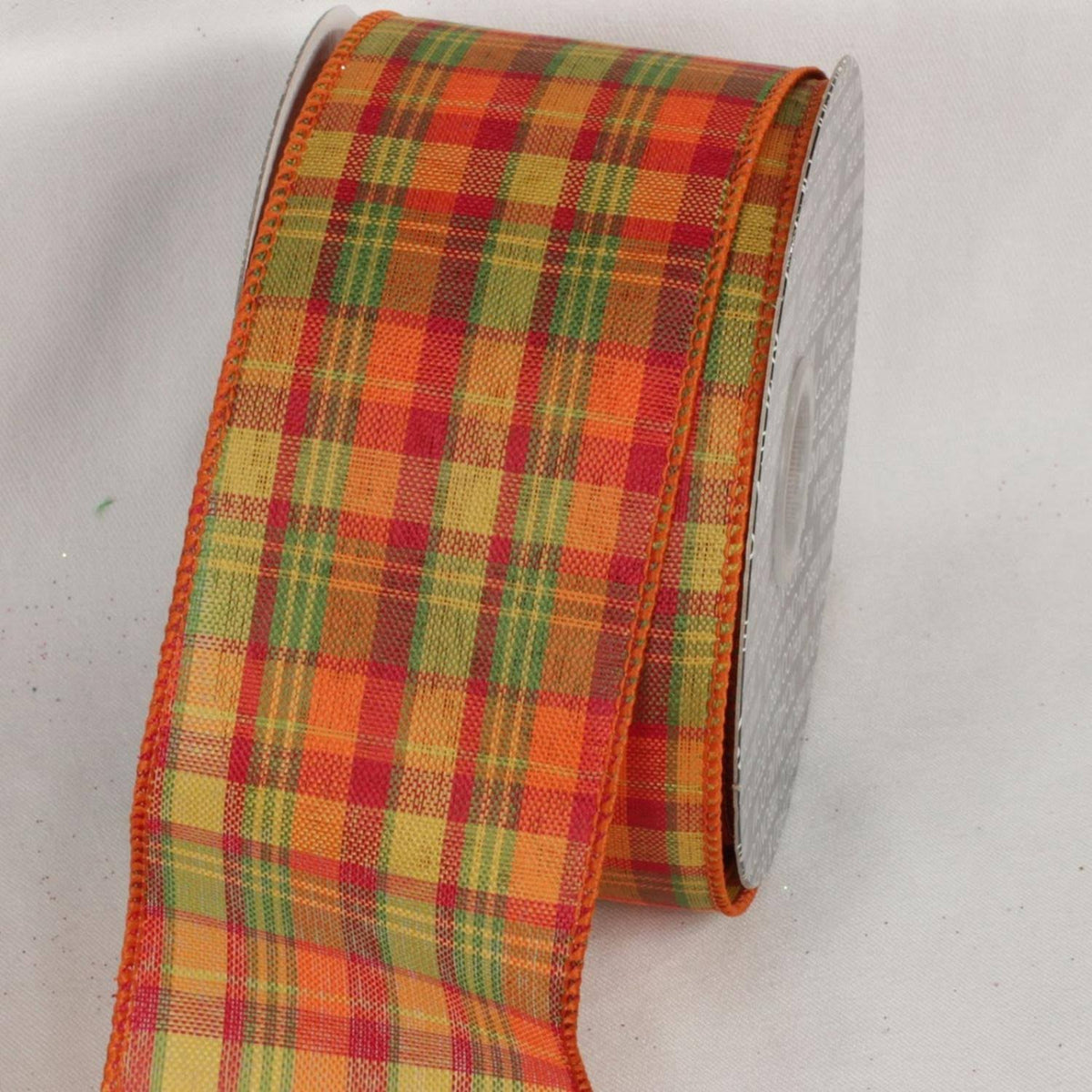 Orange and Green Tartan Wired Craft Ribbon 40 Yards J94653