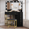 Black Corner Vanity Desk with Mirror and 6 Drawers U465