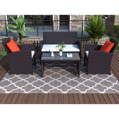 4 Pieces All-Weather Rattan Seating Set Brown G4507