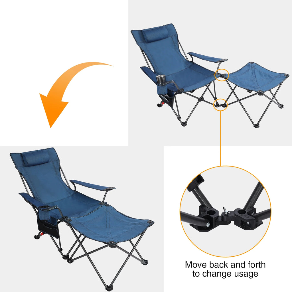 Blue 2 in 1 Folding Camping Chair with Removable Footrest W40268