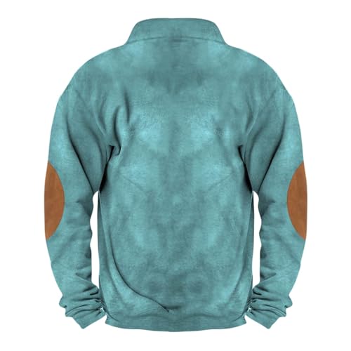 Men's Casual Stand Collar Sweatshirt Button Up Loose Single Breasted Sweaters with Elbow Patches Q868