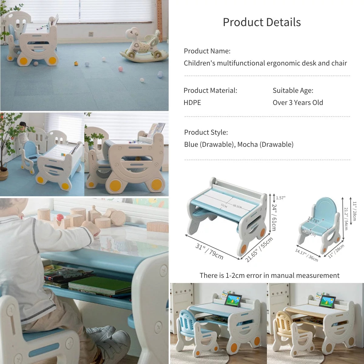 Kids Table and Chair Set with Storage R604
