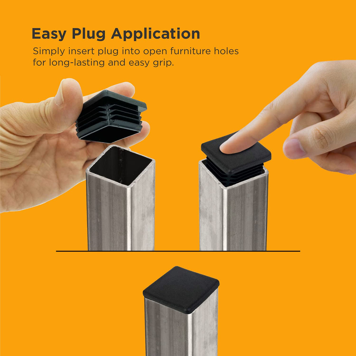 1 Inch Square Black Plastic Plug Insert, 100 Pack B75729