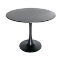 Black Round Dining Table with Wood Top and Iron Pedestal Base O402