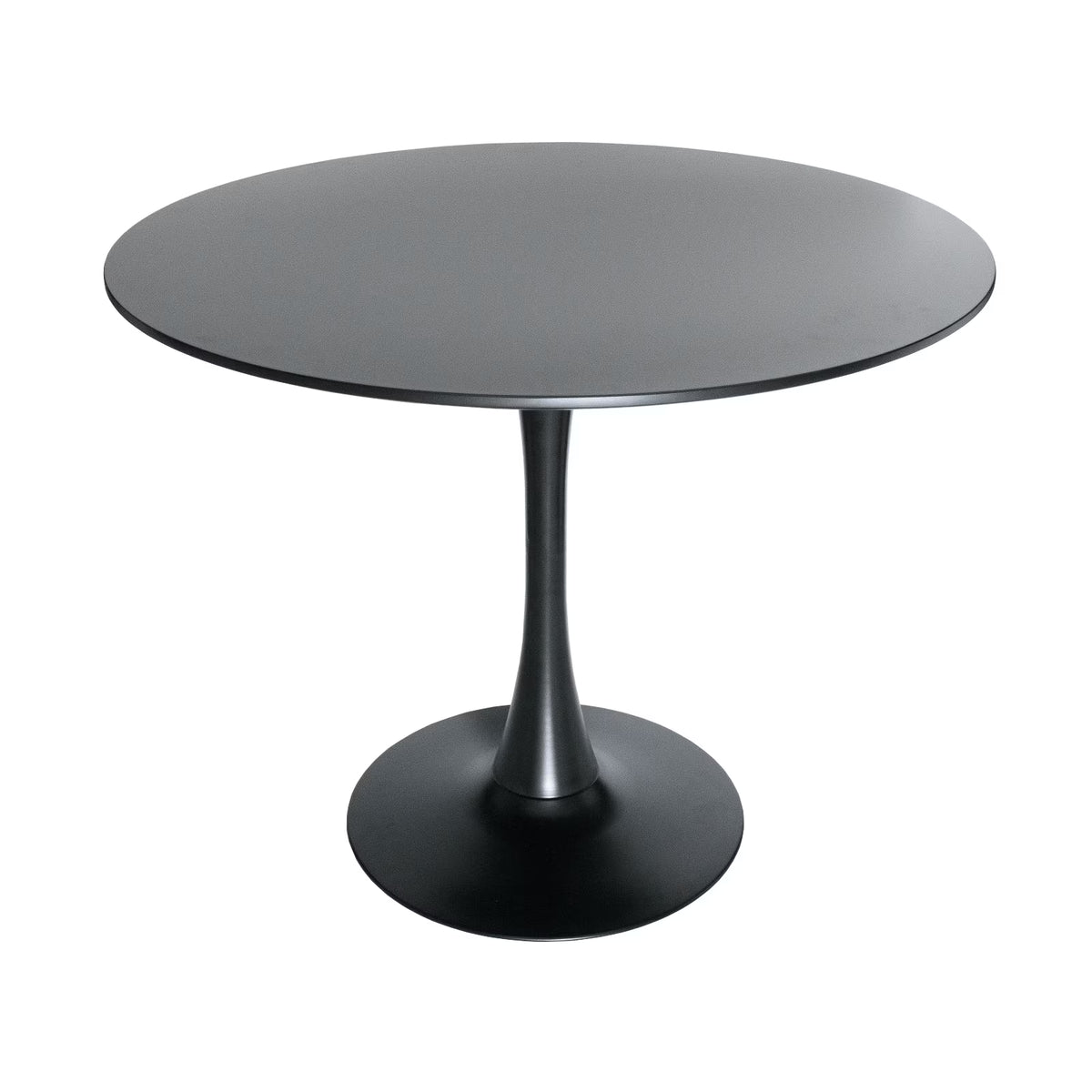 Black Round Dining Table with Wood Top and Iron Pedestal Base O402