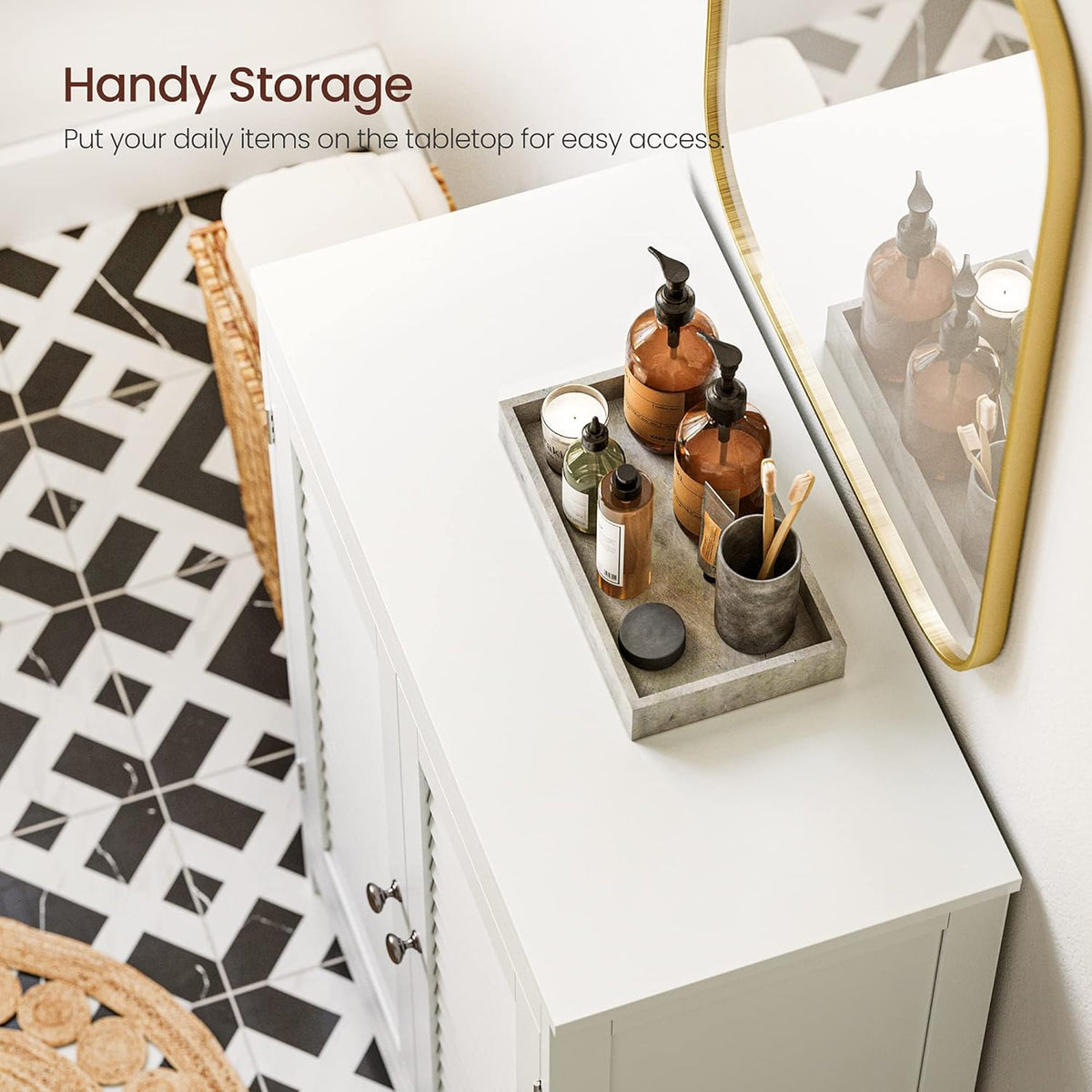 White Bathroom Storage Cabinet with Double Shutter Doors and Adjustable Shelf L591