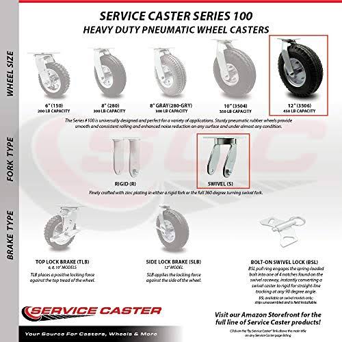 12x22 x 3.5x22 Black Pneumatic Rubber Wheel Swivel Caster T597