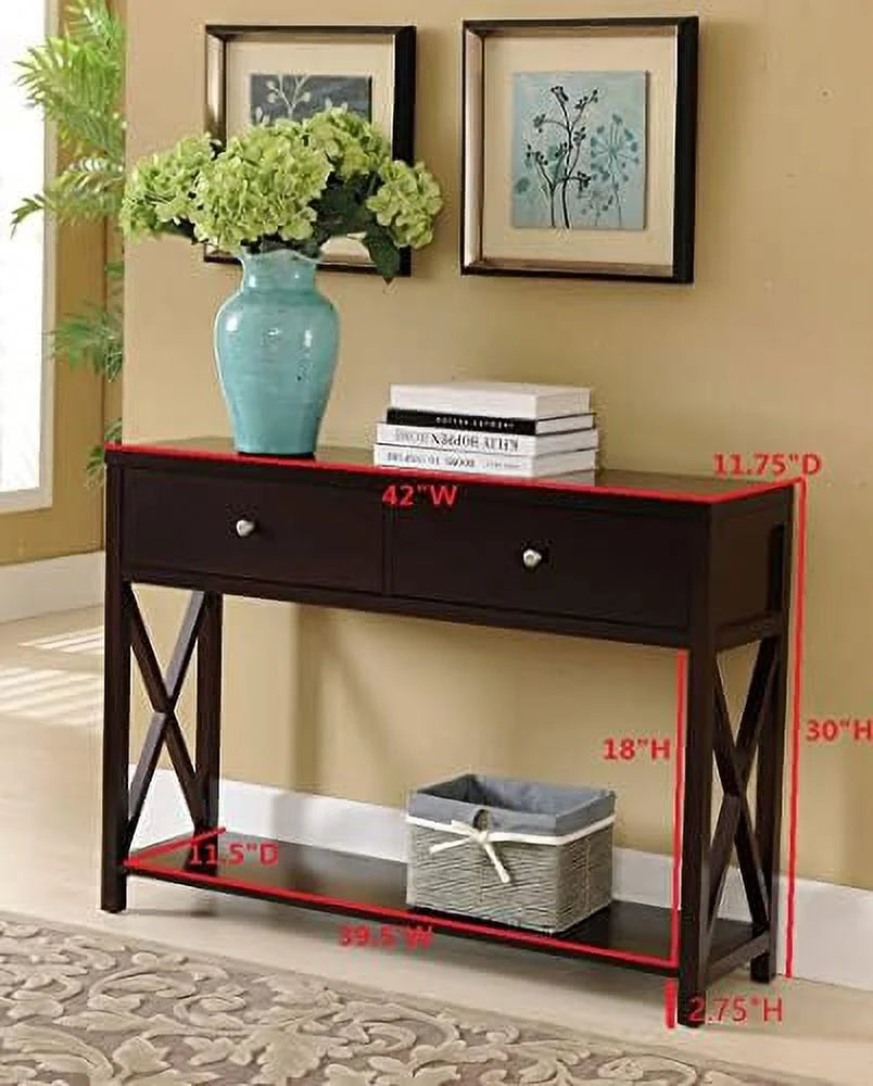 Cherry Console Sofa Entryway Table with Storage Shelf & Drawers H330