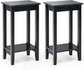 Black 2-Tier End Table Set of 2 with Wooden Legs U884