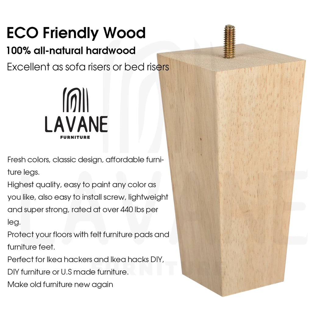 6 Inch / 15 cm Solid Wood Furniture Legs Set of 4 R908