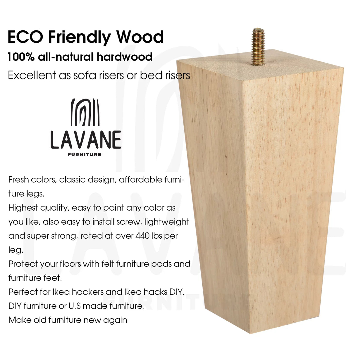 6 Inch / 15 cm Solid Wood Furniture Legs Set of 4 R908