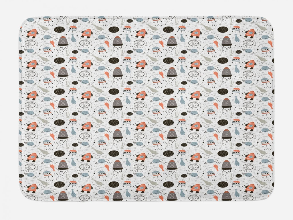 Cartoon Bath Mat, Non Slip Backing, 29.5" X 17.5", Pale Blue Black Q71570