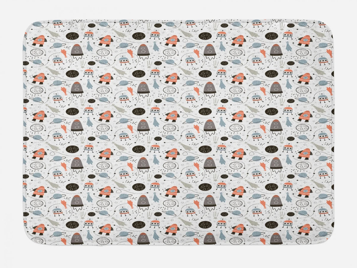 Cartoon Bath Mat, Non Slip Backing, 29.5" X 17.5", Pale Blue Black Q71570