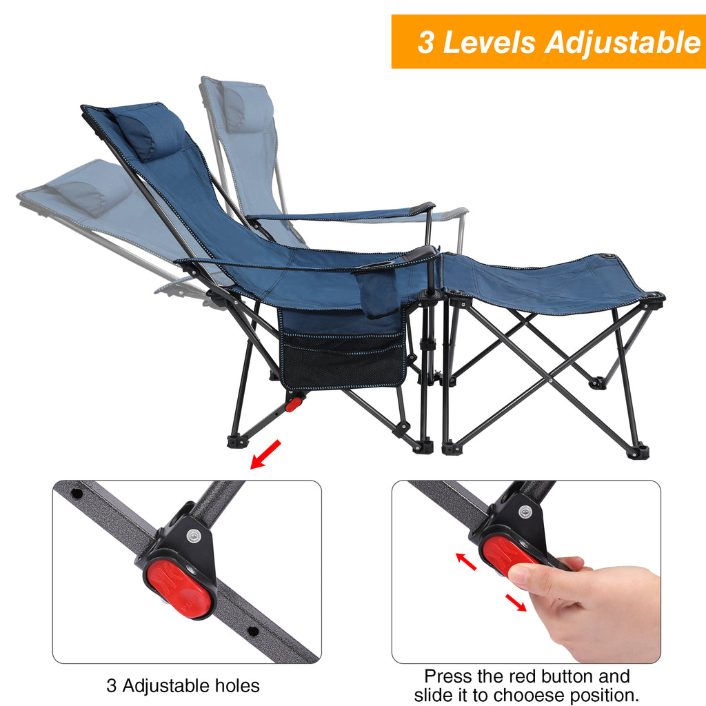 Blue 2 in 1 Folding Camping Chair with Removable Footrest W40268