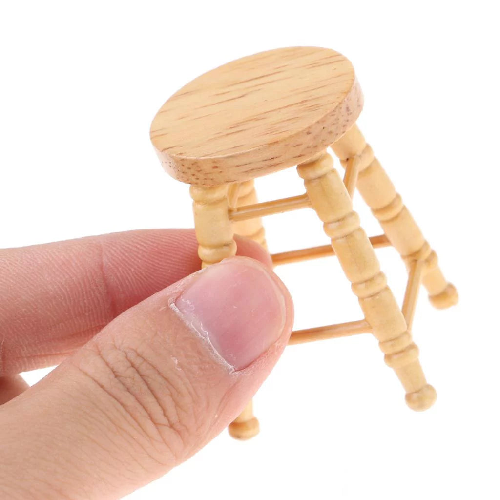 1/12 Wooden Unpainted Round Bar Stool Model D1050