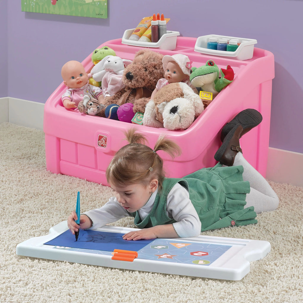 Pink 2-in-1 Plastic Toy Storage Box G5751