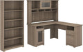 Espresso Oak L Shaped Desk with Hutch and 5 Shelf Bookcase U837