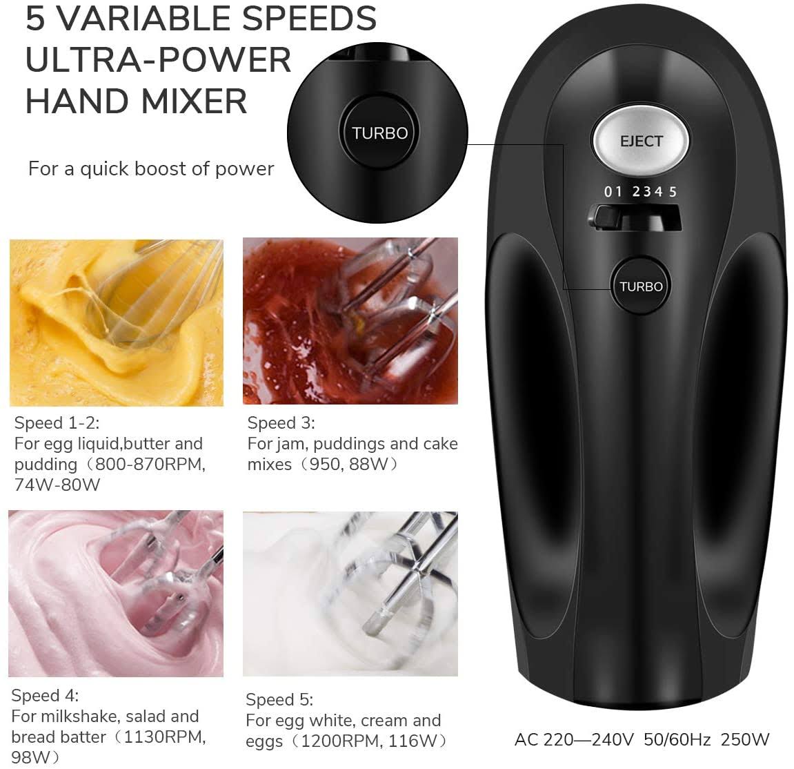 5-Speed Electric Hand Mixer with Beaters Dough Hooks and Storage Case H408984