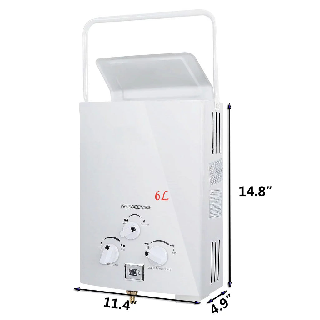 6L Portable Tankless Water Heater 1.6 GPM LPG with Digital Display V489027