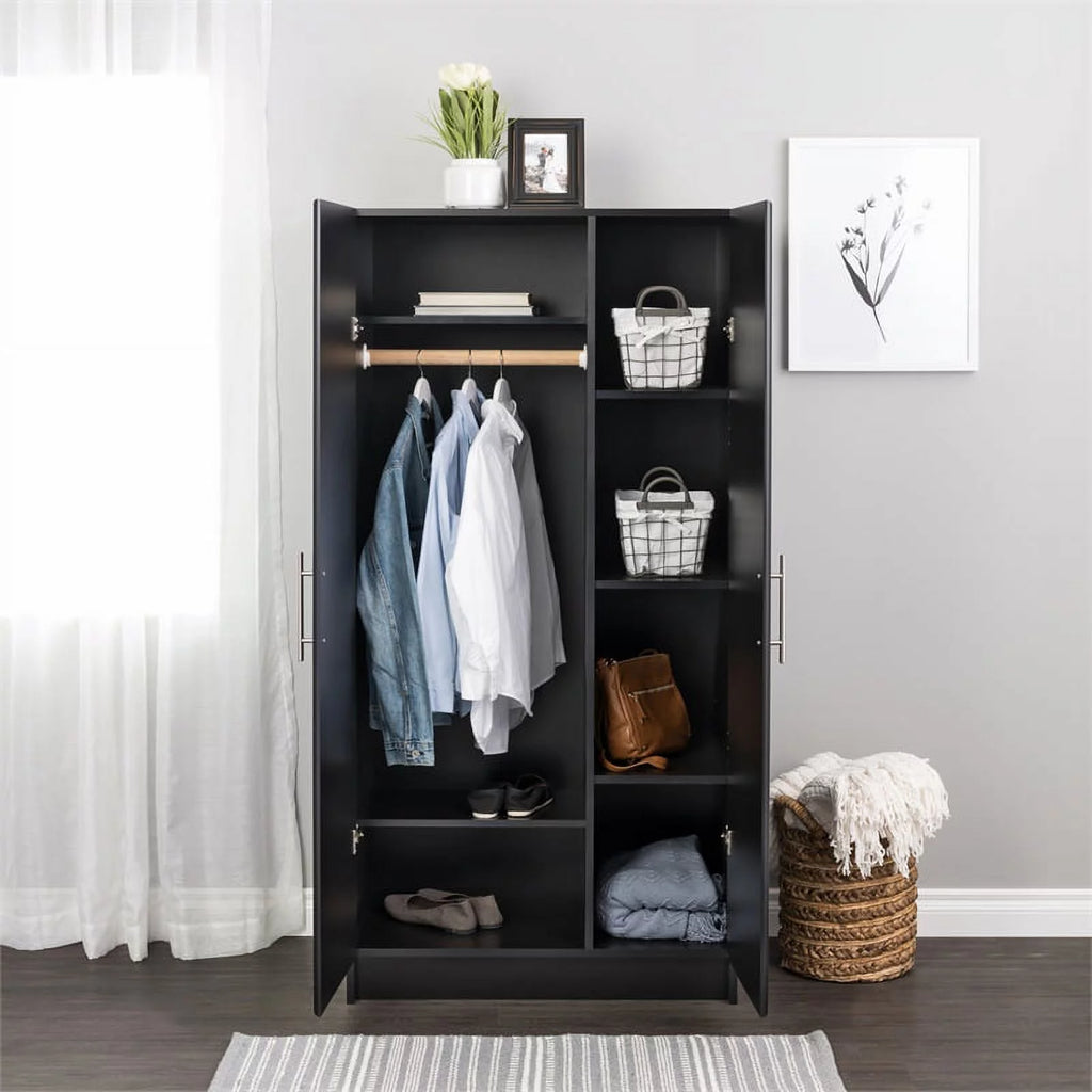 Black Storage Cabinet with Hanging Rail and Shelves W903