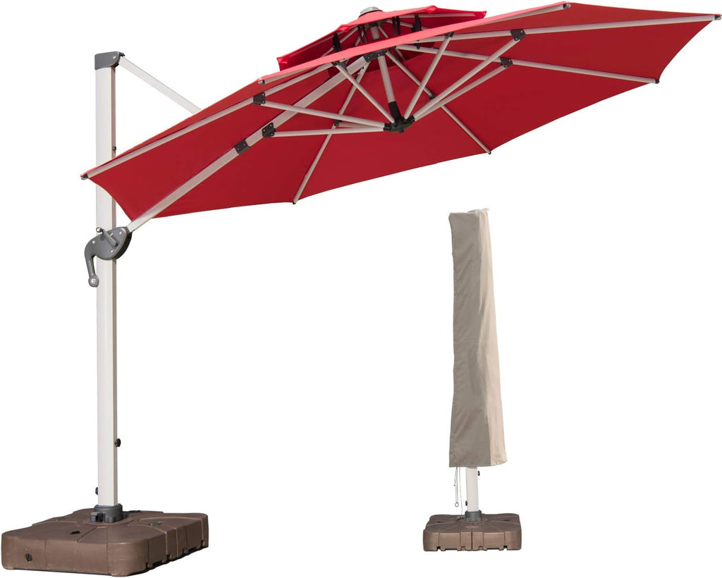 10 FT Square Cantilever Umbrella with Solar LED Lights and Cross Base, Beige U30948