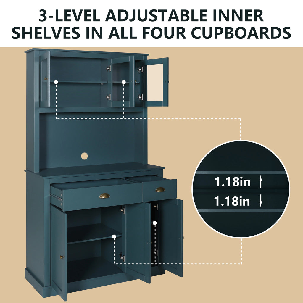 71'' Blue Pantry Cabinet with Glass Doors X55488