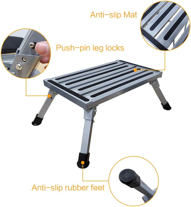Adjustable Aluminum Folding RV Step Stool with Reflective Stripes K169