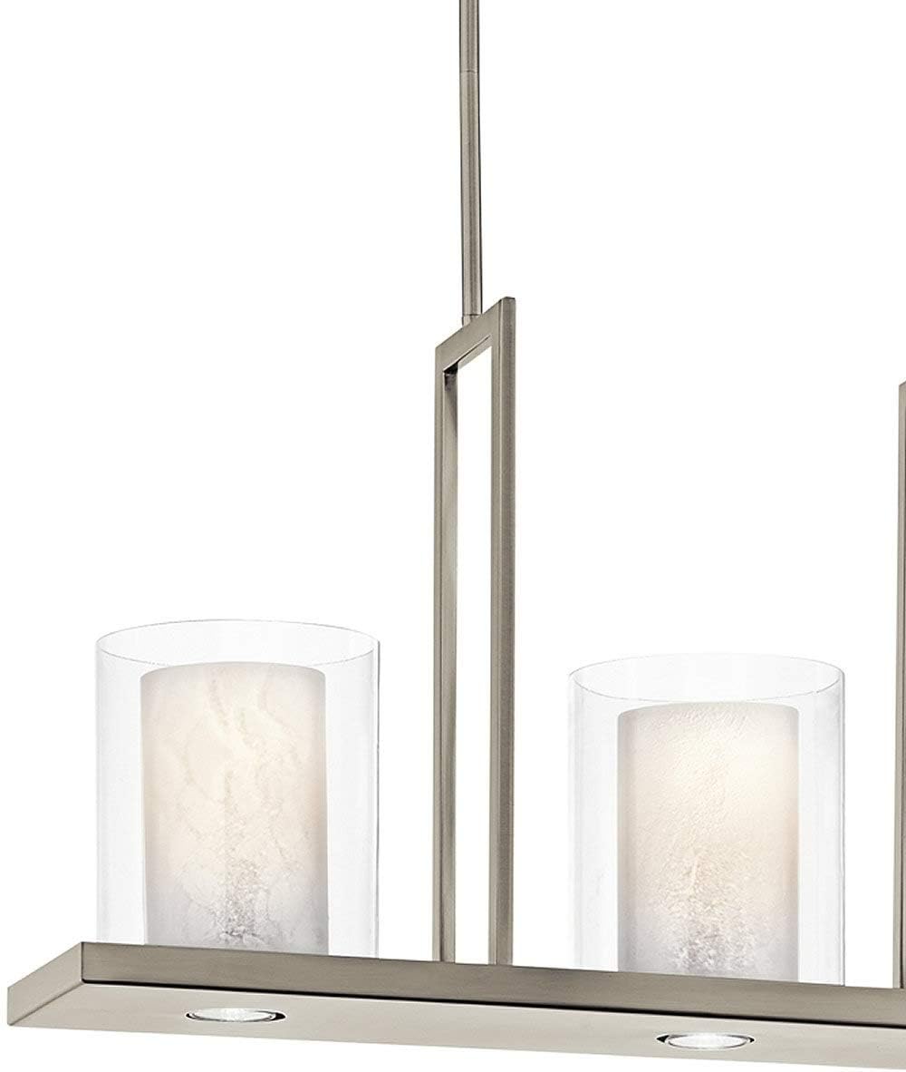 6 Light Linear Chandelier with Clear Glass and White Shades J9422