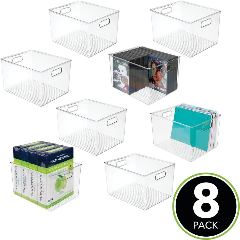 Clear Stackable Plastic Storage Organizer Bin with Handle 8 Pack G25938